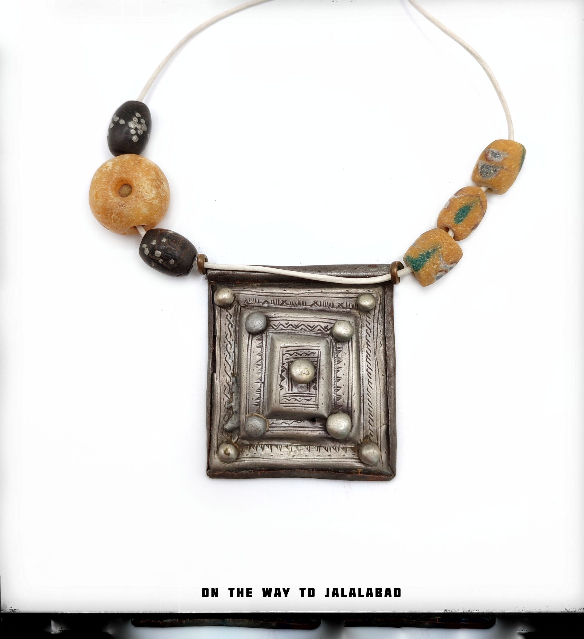 composed ethnic style necklace with Tuareg pendant and antique African glass beads, OnTheWayToJalalabad
