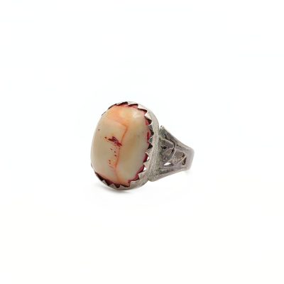 Big chunky bamboo coral gem ring, men's size old ethnic ring.