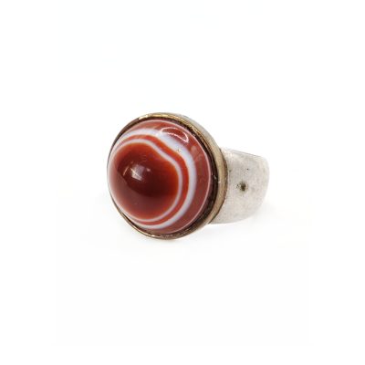 Old red Eye Agate ring, silver and copper Eye Agate ring Afghanistan