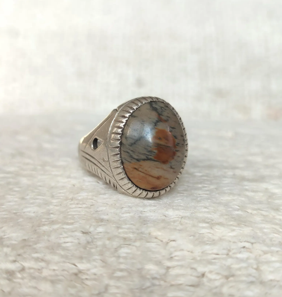 Vintage Jasper silver ring size 11,5 Pakistani antique jewelry - Image 7