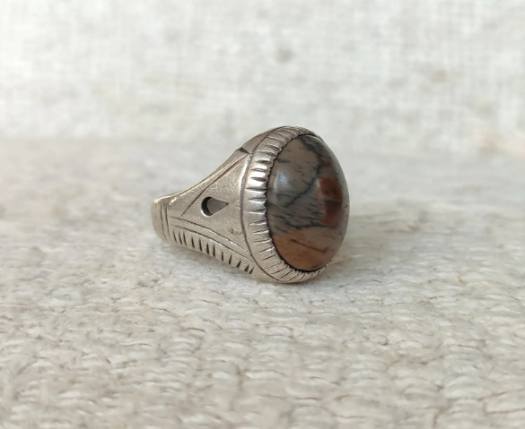 Vintage Jasper silver ring size 11,5 Pakistani antique jewelry - Image 8