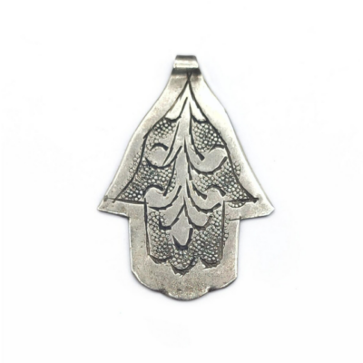 ethnic jewelry, Vintage Silver Hamsa Pendant: Moroccan Hand of Fatima Amulet