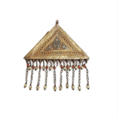 Antique Uzbek amulet case pendant, central asian ethnic jewelry