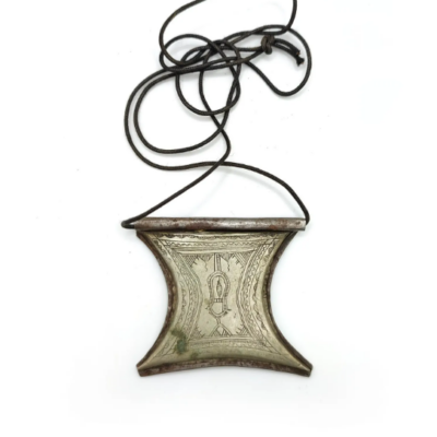 Old Tcherot Tuareg amulet chiseled silver and iron tribal talisman pendant, OnTheWayToJalalabad