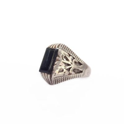 Vintage grey Aventurine and silver ring size 8, dark gray gemstone ring Lahore Pakistan