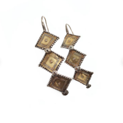 Afghan antique earrings, large gilded silver earpendants