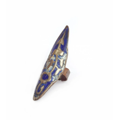 Long blue enamel silver Balochi ring Quetta Pakistan adjustable ethnic ring