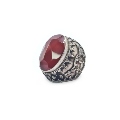 Massive silver Carnelian Kazakh ring, huge Aqeeq ring Kazakhstan size 7 ethnic jewelry