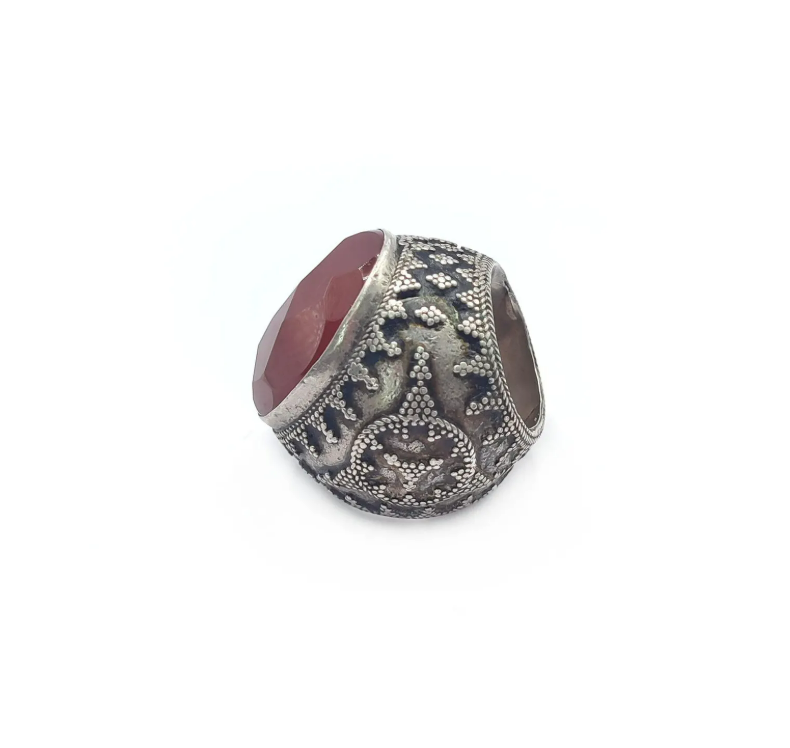 Massive silver Carnelian Kazakh ring, chunky faceted Carnelian stone ring - Image 6