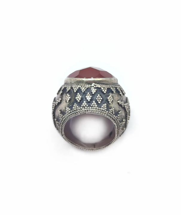 Massive silver Carnelian Kazakh ring, chunky faceted Carnelian stone ring - Image 7
