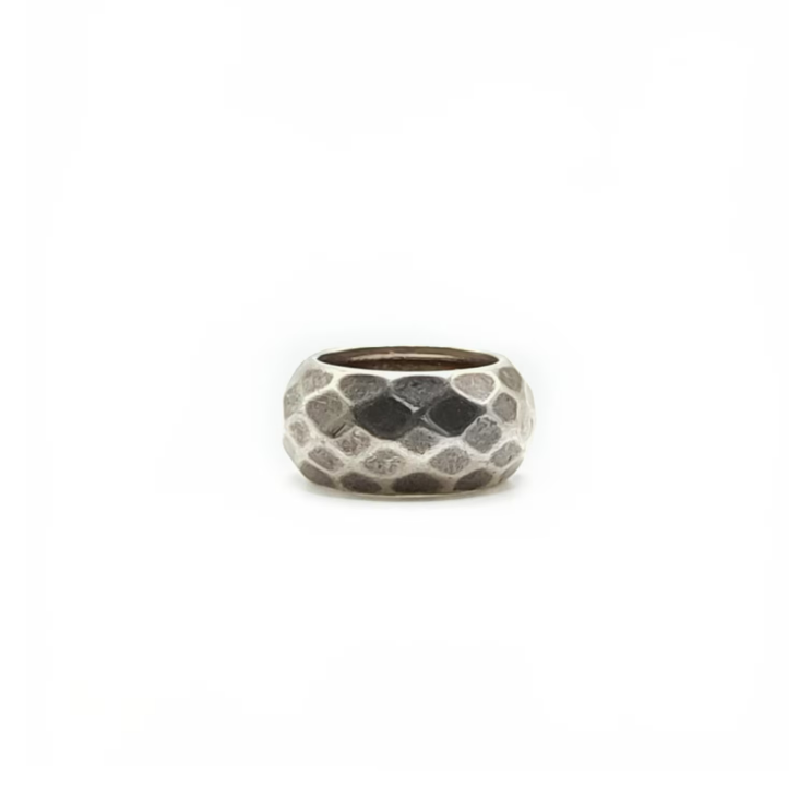 Matte hammered wide band silver ring size 5.5
