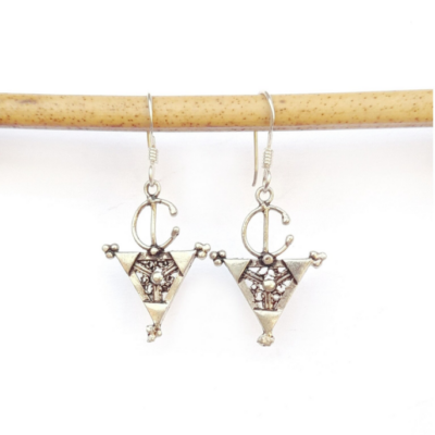 Small silver Tuareg earrings, tribal style small silver earrings, fibula shaped earrings from Niger