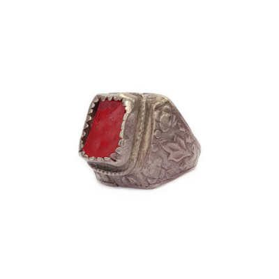 Antique silver and red glass ring ethnic statement ring size 5.5 ethnic jewelry