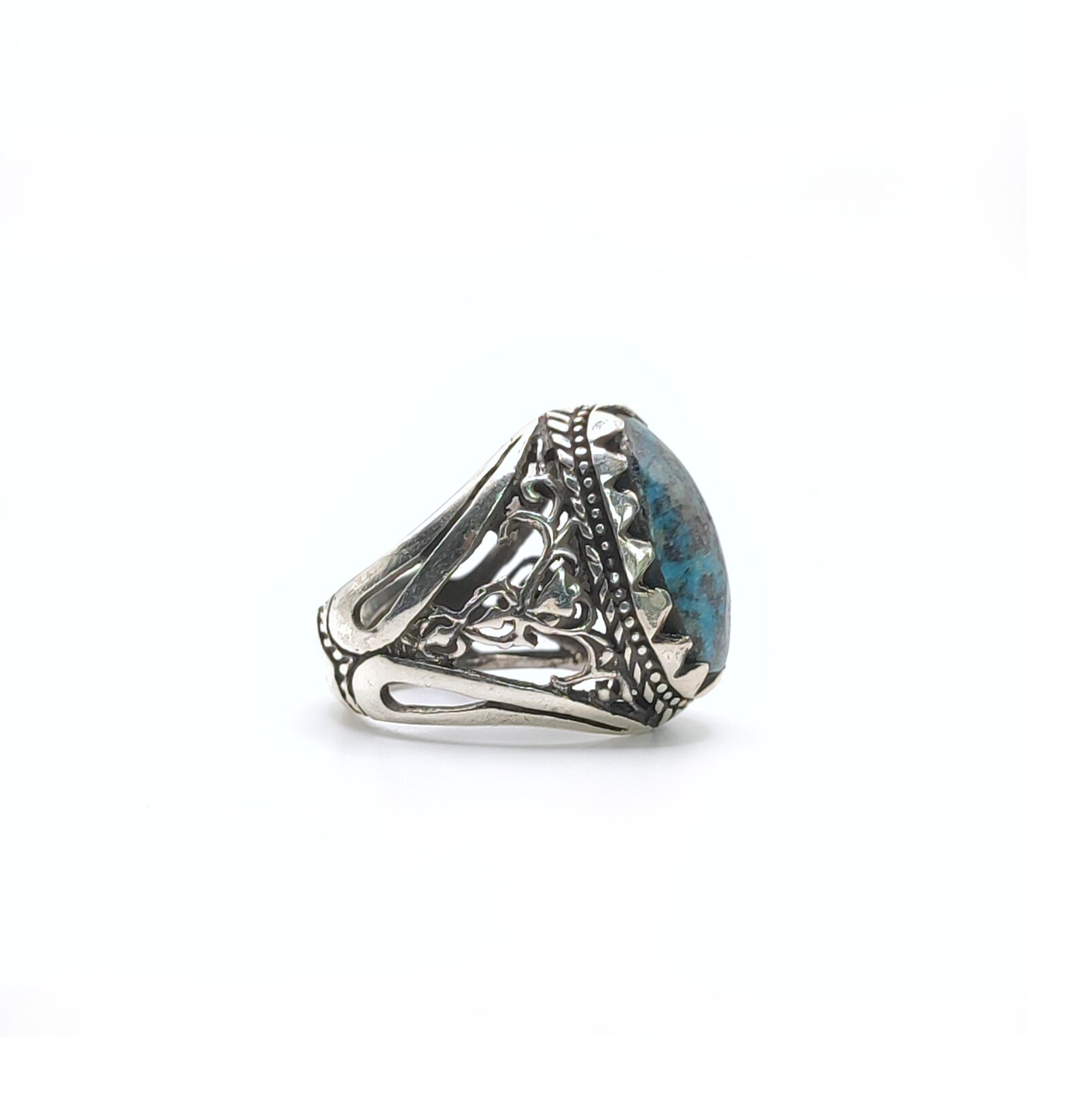 Silver and chrysocolla Afghan ring large gemstone ring size 9 - Image 7