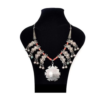 Antique silver and coral beaded necklace Yemen old ethnic Yemeni necklace