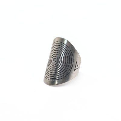 Silver Tuareg spiral of life ring, large flat tribal ring size 7