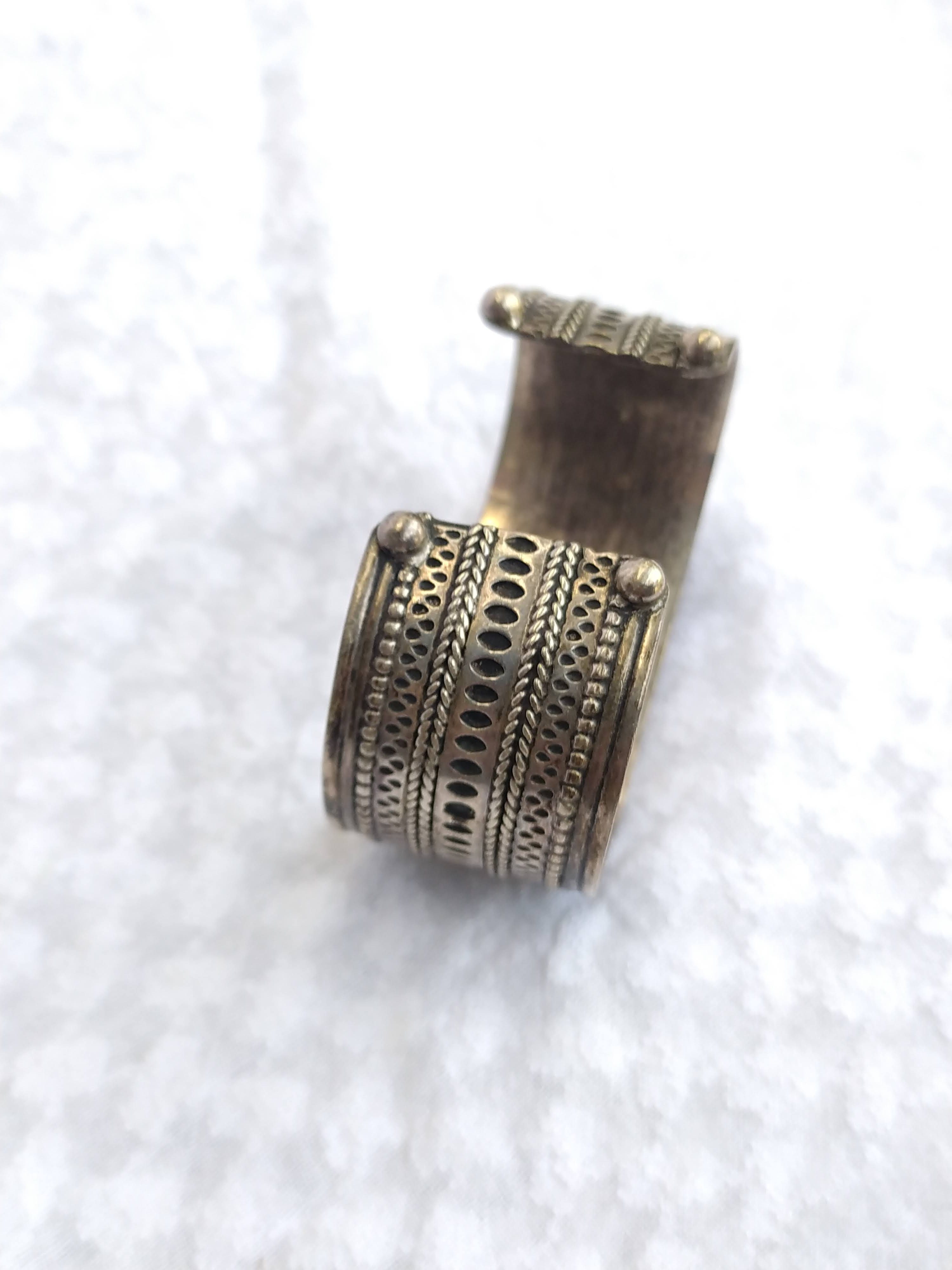 Old textured silver open cuff bracelet Pakistan - Image 5