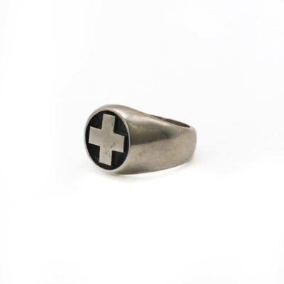 Vintage Taxco silver cross ring, sterling silver ring with seal depicting a cross.